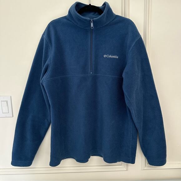 Columbia Blue Half Zip Fleece Jacket Men Size Large Omni Heat Thermal Comfort - Picture 4 of 12